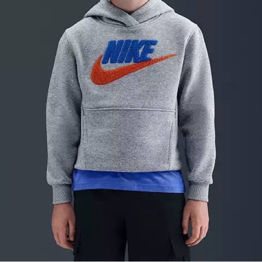 Nike Kids Gray Hoodie with Blue and Orange Swoosh